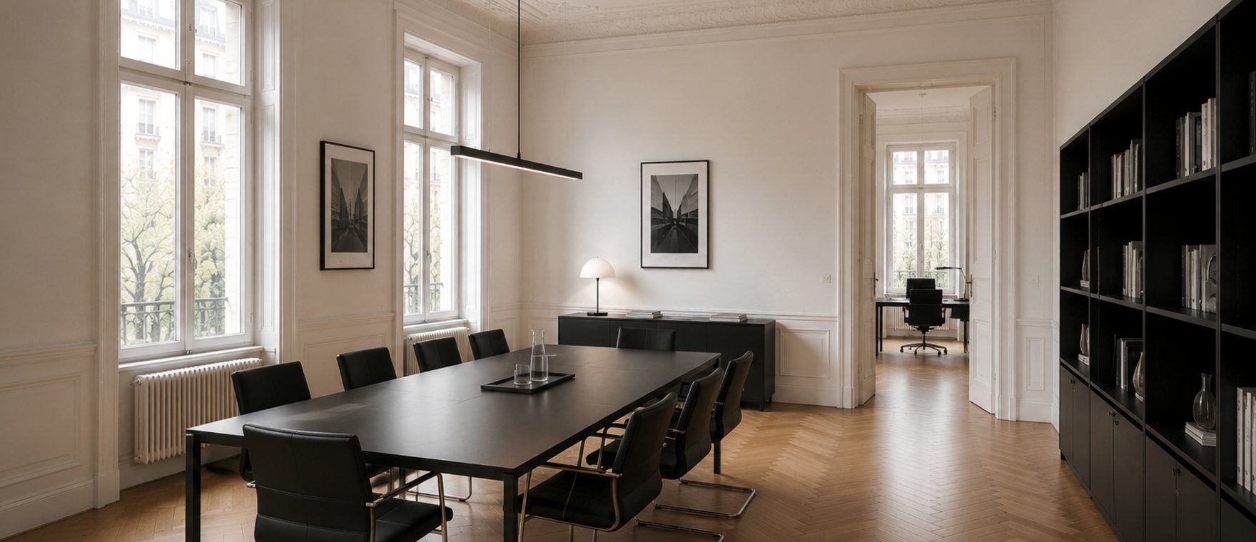 Heller Raum der Kanzlei in einem Frankfurter Altbau